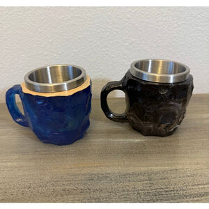 Plastic Faux Mineral Crystal Coffee Cups Novelty Stainless Steel SET/2